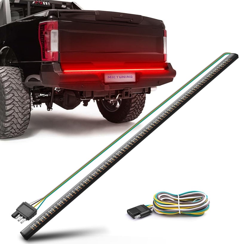 MICTUNING 60 inches Triple Row 432 LEDs Tailgate Strip Light Waterproof with 4-Way Flat Connector - 5 Functions Sequential Amber Turn Signal, Red Brake Running, White Reverse Lights - Image 1